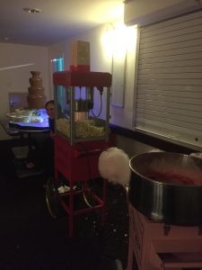 Picture of chocolate fountain, popcorn & candy floss cart
